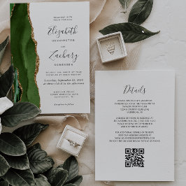 Moderne Hunter Groen Gouden Agaat QR Code Trouwdag Kaart