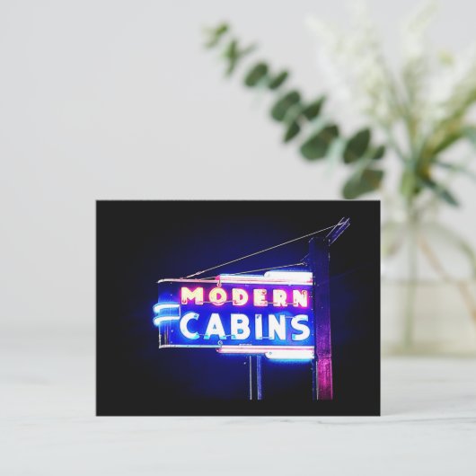 Moderne hutten-Rt. 66 Neon Park, St. Robert, MO Feestdagenkaart (Staand voorkant)