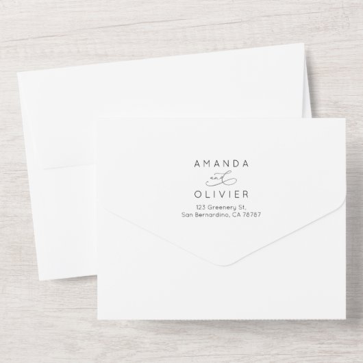 Moderne Huwelijk Elegante Kalligrafie Zwart & Wit All In One Uitnodiging (Achterkant)