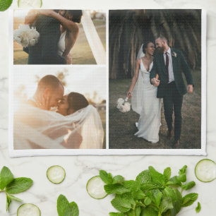Moderne Huwelijk Koppel Jubileum 4 Foto Collage Theedoek