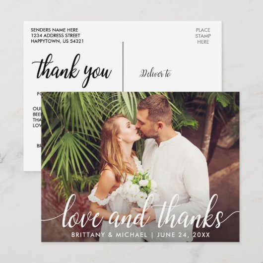 Moderne Huwelijk Scriptie Liefde en Dank Foto Briefkaart (Voorkant / Achterkant)