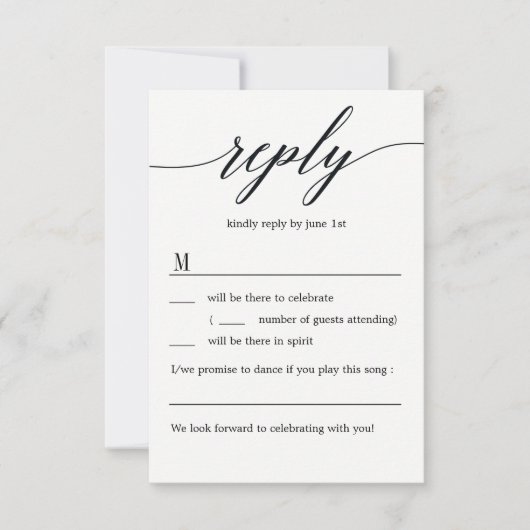 Moderne Huwelijks RSVP Zonder Menu Opties Kaart (Voorkant)