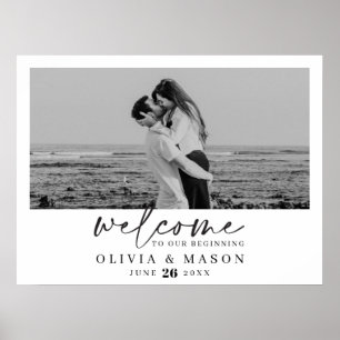 Moderne huwelijks-welkomstbord met script en foto poster