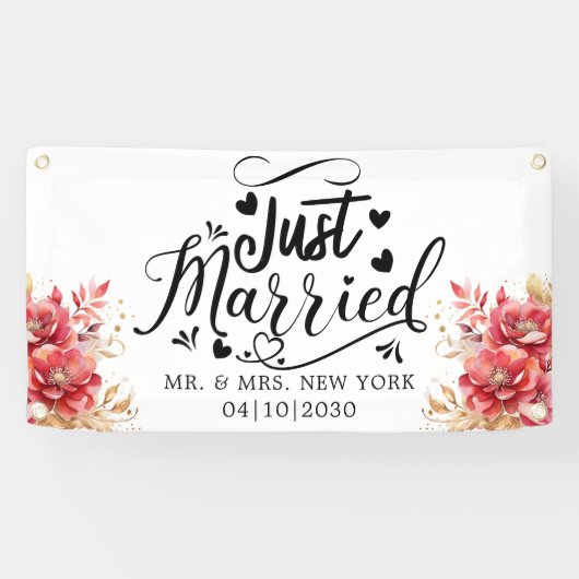 Moderne Huwelijksauto Banner Met Hart (Horizontaal)
