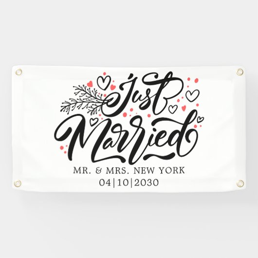 Moderne Huwelijksauto Banner Met Hart (Horizontaal)