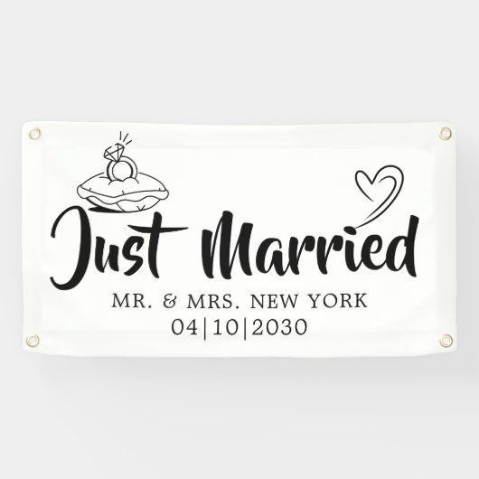Moderne Huwelijksauto Banner Met Hart (Horizontaal)