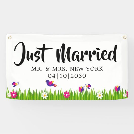Moderne Huwelijksauto Banner Met Hart (Horizontaal)