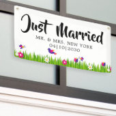 Moderne Huwelijksauto Banner Met Hart (Buitenkant Gebouw)