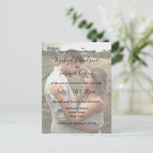 moderne huwelijksdag met foto's met flauw vallen U Uitnodiging Briefkaart (Staand voorkant)