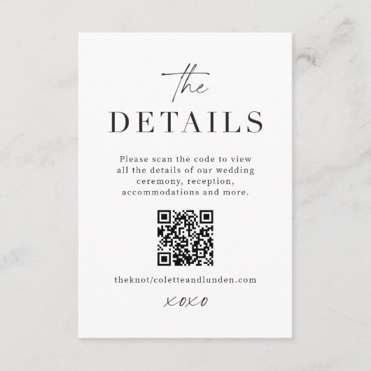 Moderne Huwelijksdetails Bijlage Scan QR-codekaart (Voorkant)