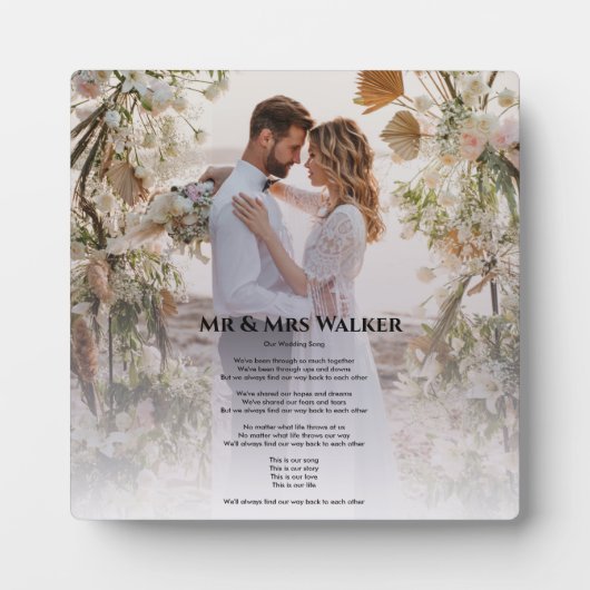 Moderne huwelijksfoto Liedteksten Plaquette Fotoplaat (Voorkant)