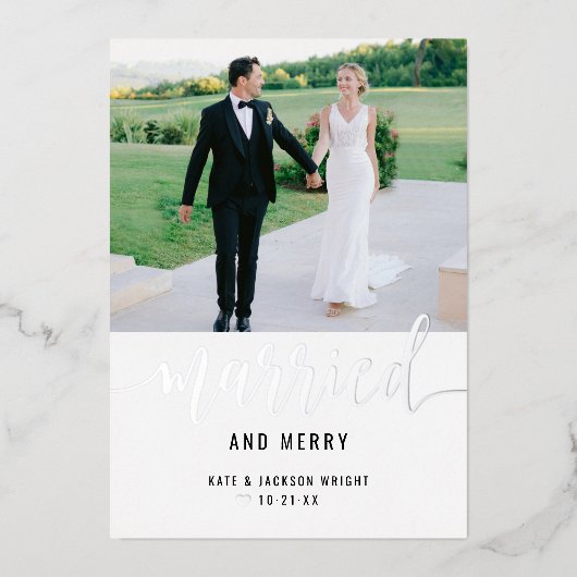 Moderne huwelijksfoto Silver Folie Feestdagenkaart (Voorkant)