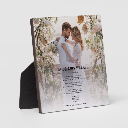 Moderne huwelijksfoto Songtekst Plaquette Fotoplaat (Voorkant)