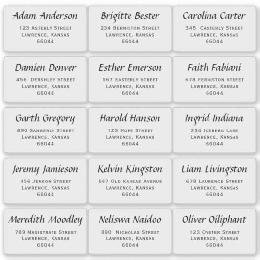 Moderne Huwelijksgast Individuele Namen en Adres Sticker (Voorkant)