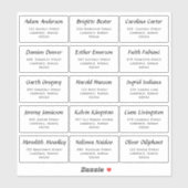 Moderne Huwelijksgast Individuele Namen en Adres Sticker (Vel)