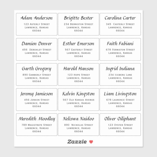 Moderne Huwelijksgast Individuele Namen en Adres Sticker (Vel)