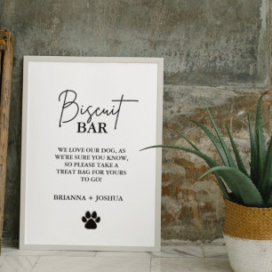 Moderne huwelijkshond traktatie teken biscuit bar  reclamebord met voetstuk