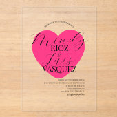 Moderne Huwelijksscript Black Pink Hart Acryl Uitnodigingen (Voorkant)