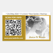 Moderne Huwelijksstickers, QR-code, Foto, Goud Rechthoekige Sticker (Voorkant)