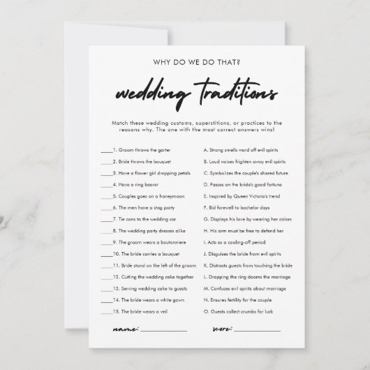 Moderne Huwelijkstradities Vrijgezellenfeest Game  Kaart (Voorkant)