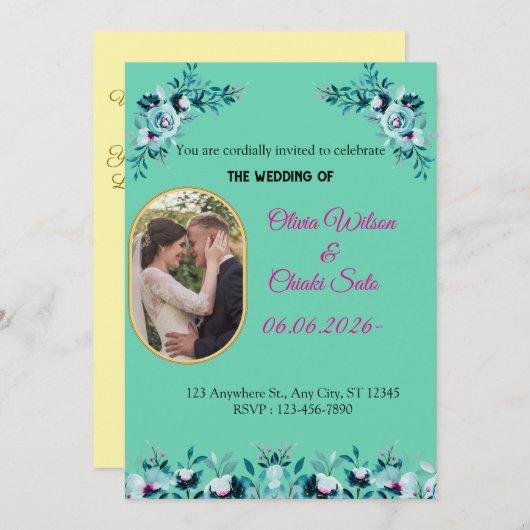 Moderne huwelijksuitnodiging Back Message Kaart (Voorkant / Achterkant)