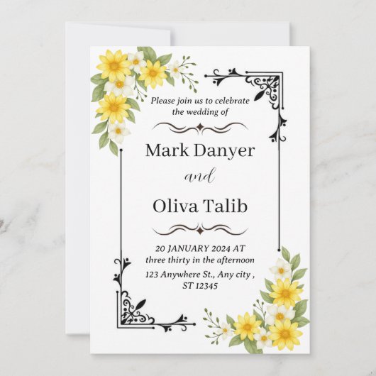 Moderne huwelijksuitnodiging | Elegant &  Kaart (Voorkant)