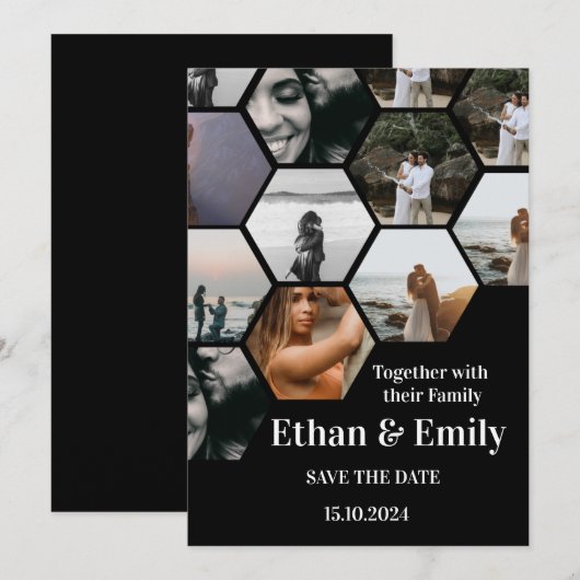 Moderne huwelijksuitnodiging met foto's kaart (Voorkant / Achterkant)