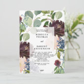 Moderne huwelijksuitnodiging paarse blauw groen bl kaart (Staand voorkant)