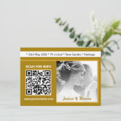 Moderne Huwelijksuitnodiging, QR-Code, Foto, Goud Kaart (Staand voorkant)
