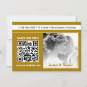 Moderne Huwelijksuitnodiging, QR-Code, Foto, Goud Kaart (Voorkant)