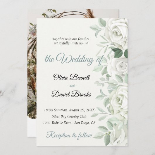 Moderne huwelijksuitnodigingen kaarten met foto (Voorkant / Achterkant)