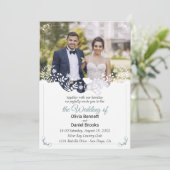Moderne huwelijksuitnodigingskaart met foto kaart (Staand voorkant)