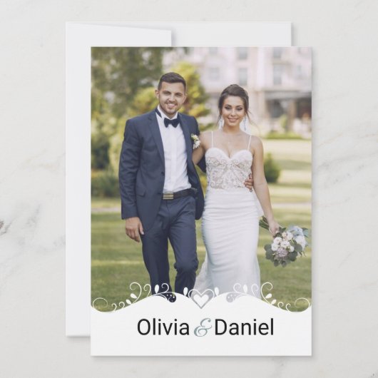 Moderne huwelijksuitnodigingskaart met foto kaart (Achterkant)