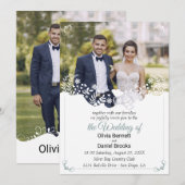 Moderne huwelijksuitnodigingskaart met foto kaart (Voorkant / Achterkant)