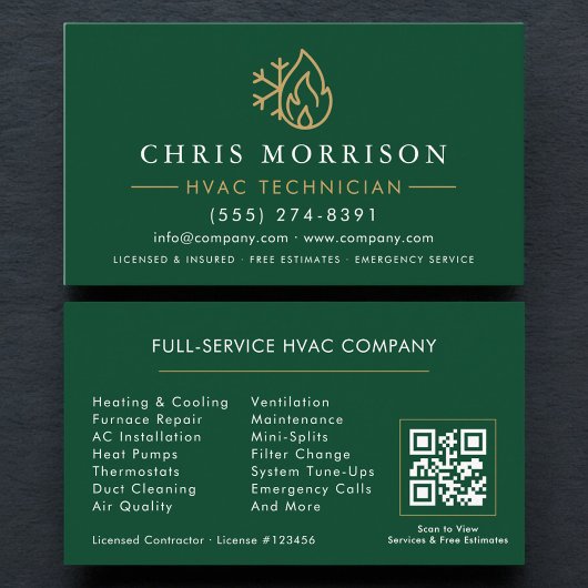 Moderne HVAC Green Gold QR-code Visitekaartje
