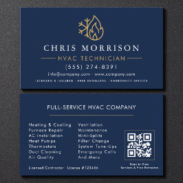 Moderne HVAC marineblauw gouden QR-code Visitekaartje