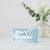 Moderne Iceblue Glitter Drop Salon & Spa Loyalitei Visitekaartje (Staand voorkant)