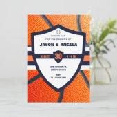 Moderne iconische basketbal logo bruiloft save the date (Staand voorkant)