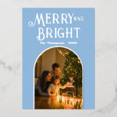 Moderne Icy Blue & Silver Kerst Foto Folie Feestdagenkaart (Voorkant)