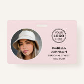Moderne ID Foto Logo QR Code Blush Roze Beveiligin Badge (Voorkant)