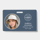 Moderne ID Foto Logo QR Code Slate Blue Beveiligin Badge (Voorkant)