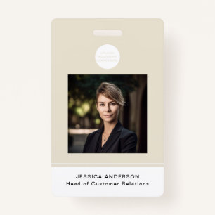 Moderne ID Kaart Beige Minimale Logo Foto QR Code Badge