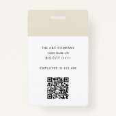 Moderne ID Kaart Beige Minimale Logo Foto QR Code Badge (Achterkant)