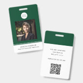 Moderne ID Kaart Groene Minimale Logo Foto QR Code Badge (Voor- en achterkant)