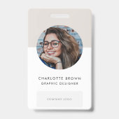 Moderne ID-Kaart | Minimale grijze fotonaam Logo Badge (Front)