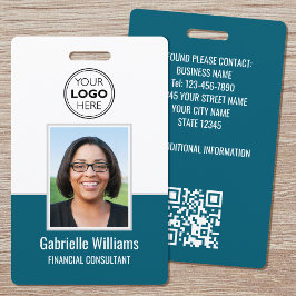 Moderne ID Pasfoto Medewerker QR Beveiliging Teal  Badge