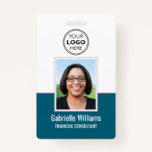 Moderne ID Photo Business QR Security Blauwgroen B Badge (Voorkant)