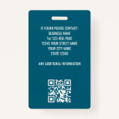 Moderne ID Photo Business QR Security Blauwgroen B Badge (Achterkant)