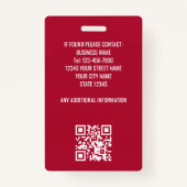 Moderne ID Photo Business QR Security Rode Badge (Achterkant)