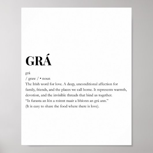 Moderne Ierse Grá Liefde Betekenis Print (Voorkant)